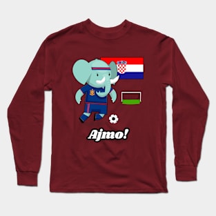 ⚽ Croatia Soccer, Cute Elephant Scores a Goal, Ajmo! Team Spirit Long Sleeve T-Shirt